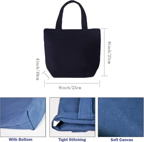 Vista 2 de Paquete de 6 bolsas pequeñas de lona, 9 x 8 x 4 pulgadas, bolsas de compras de algodón reutilizables a granel, mini bolsas de regalo