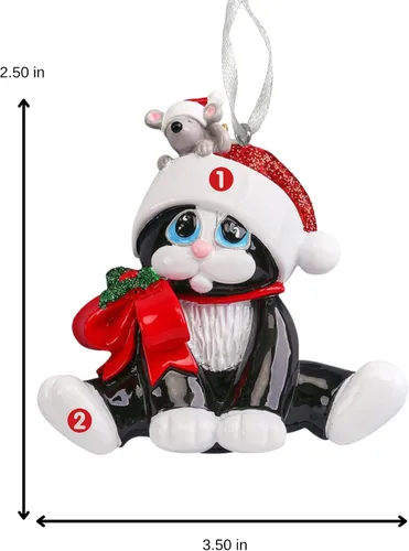 Vista 4 de Adorno personalizado 2024, gatito negro con ratón, adorno para árbol de Navidad, decoración personalizada artesanal, para amantes de las mascotas