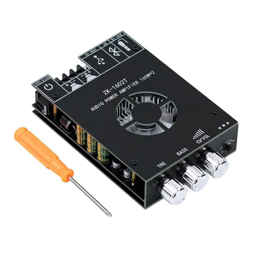 Vista 8 de Hosyond ZK-502T - Placa de amplificador Bluetooth 5.0 de 100 W con control de agudos y graves, TPA3116D2 50 Wx2, placa de amplificador Bluetooth