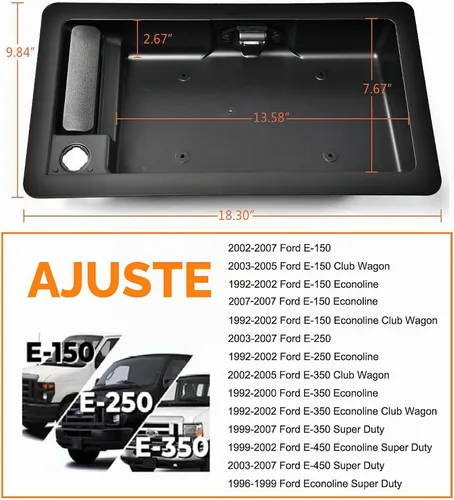 Vista 2 de Manija de puerta exterior trasera derecha puerta de carga 1992-2007 compatible con Ford Van E150 E250 E350 E450 Econoline Van Soporte de placa
