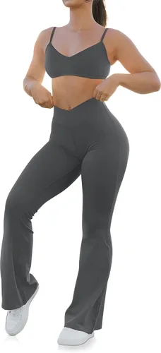 Vista 70 de HEGALY Pantalones de yoga acampanados para mujer, leggings cruzados, suaves, de cintura alta, pantalones casuales de entrenamiento con corte de bota
