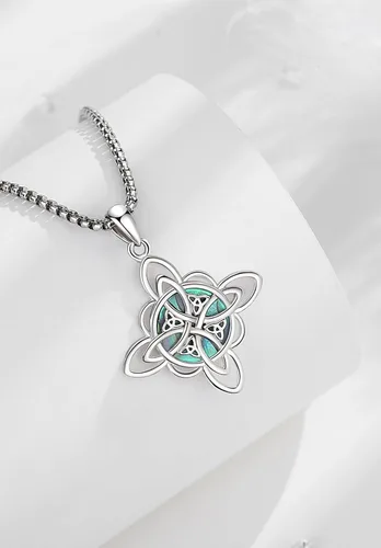 Vista 2 de EUDORA Collar de plata de ley S925 con nudo de brujas con tetragrammaton pentagrama, rueda de Hekate, Lilith Moon Witchy colgante para mujer