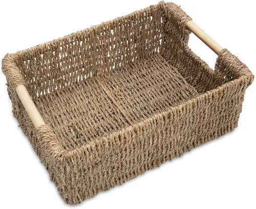 Vista 20 de VATIMA Cestas de hierba marina con asas de madera, juego de 3 cestas decorativas de mimbre natural para cocina