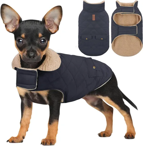 Vista 10 de Abrigo de invierno para perros pequeños, chaqueta sólida para cachorros, abrigo cálido para mascotas para clima frío, prendas acolchadas resistentes