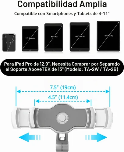 Vista 3 de AboveTEK Soporte de succión para iPad, soporte para tableta de teléfono con ventosa se adapta a tabletas de 4 a 11 pulgadas, iPad mini/aire, soporte