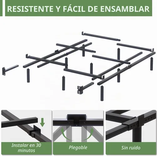 Vista 5 de Marco de cama de metal Queen de 7 pulgadas, base de cama de plataforma baja y resistente, tamaño Queen para somier y colchón, fácil montaje, sin