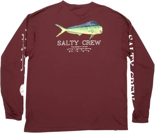 Vista 2 de Salty Crew Camiseta Bull LS Tech para hombre, Burgundy, L
