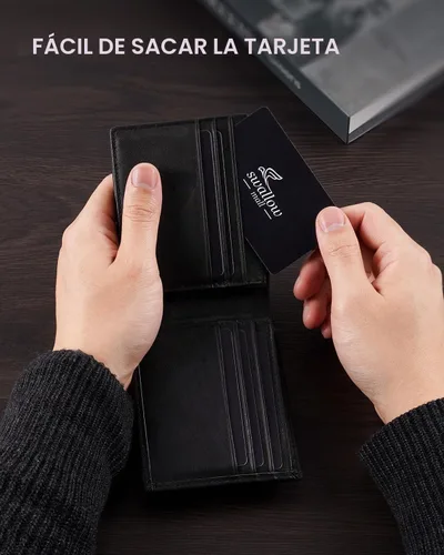 Vista 7 de Swallowmall Cartera de cuero con bloqueo RFID para hombre, cartera plegable para hombre con 1 ventana de identificación y 13 ranuras para tarjetas