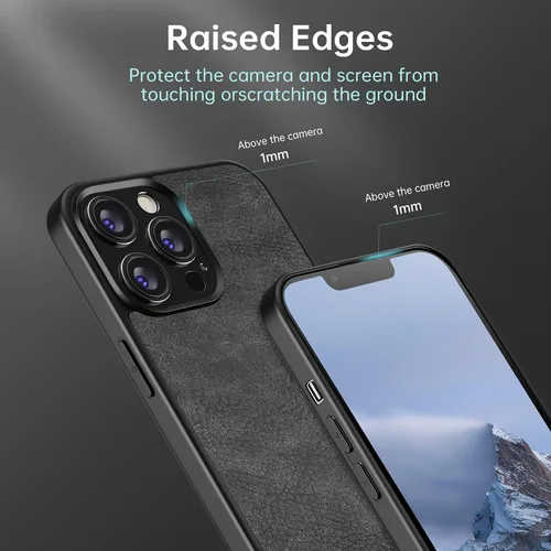Vista 5 de Compatible con iPhone 13 Pro Max, funda delgada de piel sintética vintage a prueba de golpes, ligera, de poliuretano termoplástico suave, carcasa