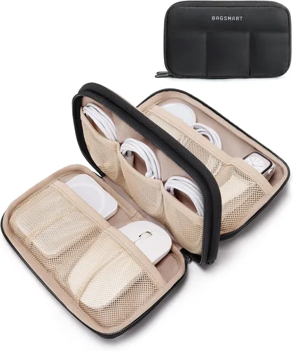 Vista 7 de BAGSMART Electronics Organizer Travel Case for Cords Chargers Phones, Beige