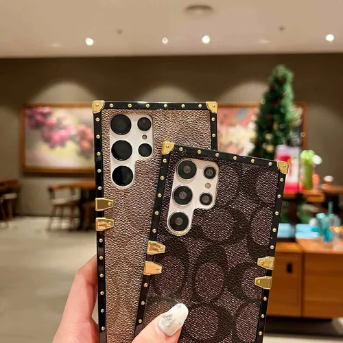 Vista 5 de Funda protectora de piel de lujo para Samsung Galaxy S22 Ultra de 6.8 pulgadas, diseño rectangular, anticaídas, color marrón