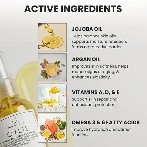 Vista 5 de QTICA Oylie Spray On Total Repair - Aceite corporal ligero en aerosol con jojoba natural y aceite de argán para una humedad instantánea, acabado