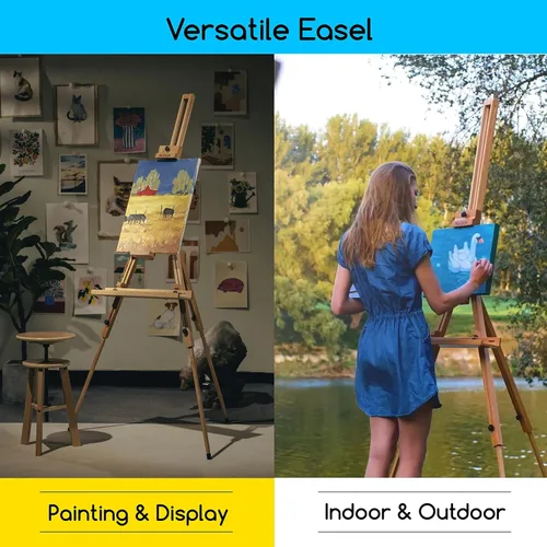 Vista 6 de MEEDEN Caballete de pintura de campo con estuche de transporte, caballete de trípode universal de madera de haya maciza, caballete de artista