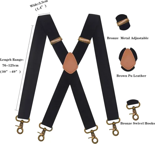 Vista 2 de HNYIODA Mens Suspenders with 4 Swivel Hooks Adjustable Heavy Duty Braces