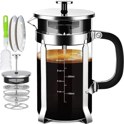 Vista 13 de YMMIND - Cafetera de prensa francesa de 34 onzas, cafetera de espresso de 5 tazas, cafetera de cobre para café frío con resistencia al calor y Ámbar