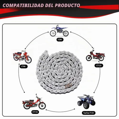 Vista 2 de KAMIER Cadena de transmisión 428 de 102 eslabones con cortador de cadena para 50cc 70cc 90cc 110cc 125cc CT90 CT110 TaoTao TForce Coolster Vitacci