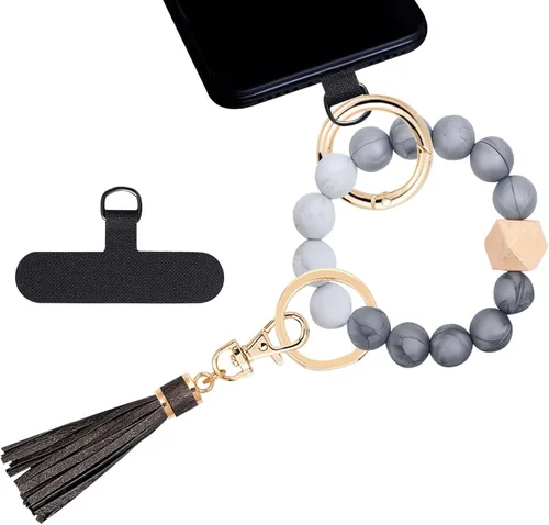 Vista 16 de Correa de silicona con cuentas para mujer, silicona sin BPA Elastic wristlet with tether tab, 12mm BPA-Free silicone beads with printed accents