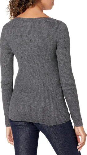 Vista 2 de Tienda Essentials - Suéter ligero y acanalado de manga larga con cuello bote para mujer