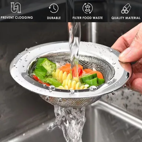 Vista 4 de Colador de fregadero de acero inoxidable de malla fina para fregadero de cocina, borde ancho grande de 4.3 pulgadas de diámetro, 2