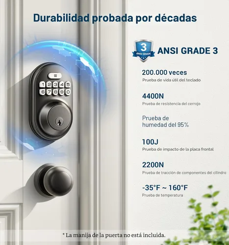 Vista 9 de Veise RZ-A - Cerradura de puerta con teclado electrónico, color negro mate Keyless Entry for Front Door, 20 Codes, Auto Lock, One-time Codes, 365