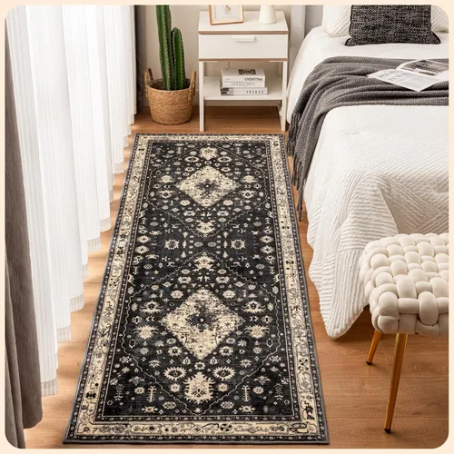 Vista 73 de Istana Alfombra larga antideslizante de 2.5 x 8 para el hogar, para pasillo y cocina, lavable, sedosa y suave al tacto, elegante, color azul y marfil