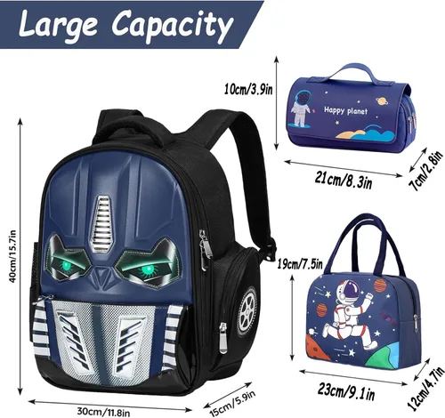 Vista 2 de ACEIOT Mochila para niños para la escuela, mochila para niños con bolsa de almuerzo y estuche para lápices, mochila robot para niños, mochila