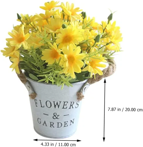 Vista 8 de ARTIBETTER 1 pieza de margarita de hierro con cuerda de hierro para decoración de mesa para Salas de Casa falsa margarita bonsái amarillo flores