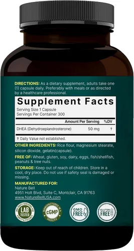 Vista 7 de NatureBell DHEA 50mg para hombres y mujeres, 300 cápsulas Micronizado para una mejor absorción Fuente a base de plantas Apoya la energía