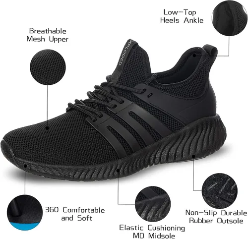 Vista 3 de Zapatos de tenis para caminar para hombre, transpirables, atléticos, para correr, con cordones, cómodos, de espuma viscoelástica