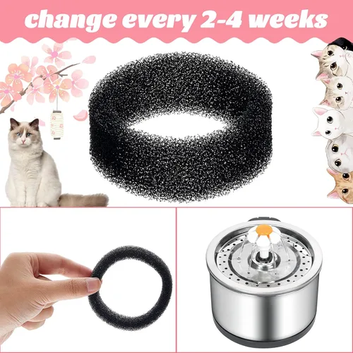 Vista 5 de Tuanse 8 filtros de fuente de agua para mascotas para gatos, filtro redondo de espuma de repuesto para bebidas de mascotas y gatos, filtro