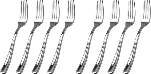 Vista 11 de WDF 100 tenedores de plástico dorado – Tenedores resistentes y duraderos desechables de 7.4 pulgadas – Elegantes tenedores dorados para postre