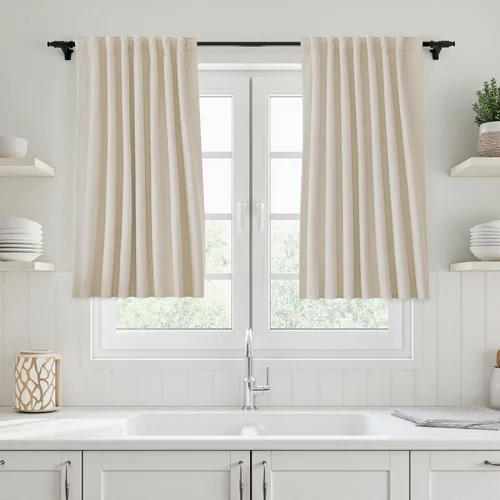 Vista 72 de UHITECH Cortinas cortas de lino de 24 pulgadas de largo para ventanas pequeñas de granja, cortinas opacas modernas para sala de estar, pestañas