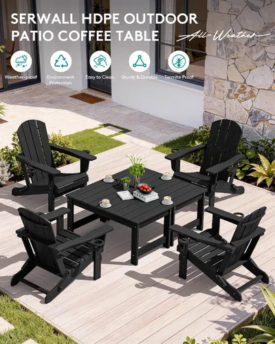 Vista 8 de SERWALL HDPE - Mesa auxiliar para exteriores con agujero para paraguas, color negro