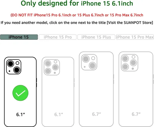 Vista 2 de SUANPOT Funda protectora tipo cartera con función atril para iPhone 15 de 6.1 pulgadas, con soporte para tarjetas de crédito RFID, funda de piel