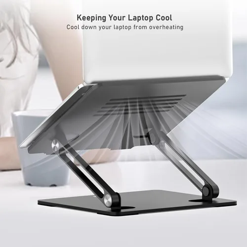 Vista 6 de BoYata Soporte para laptop, elevador ajustable para laptop con silicona deslizante y ganchos protectores, soporte para laptop de hasta 17 pulgadas