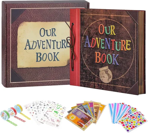 Vista 12 de Álbum de Fotos para Scrapbook, Nuestro Libro de Aventuras, Palabras en Relieve Tapa Dura Película Up Álbum de Recortes de Viaje para Aniversario