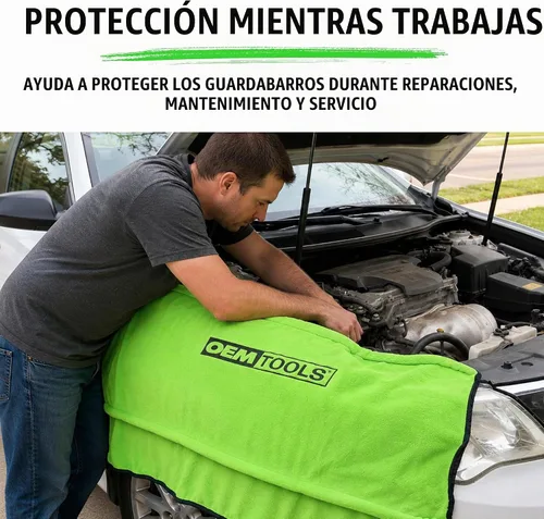 Vista 5 de OEMTOOLS 24899 Funda de guardabarros de forro polar suave, alfombrilla de trabajo verde, protector de guardabarros automotriz, cubierta acolchada