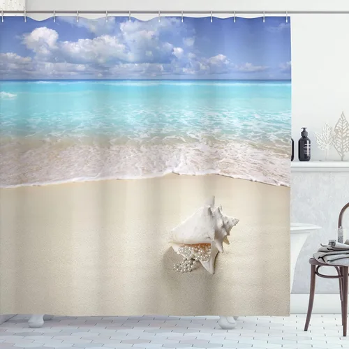 Vista 140 de set de cortina para baño decorativa de tela de poliéster con ganchos