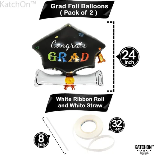 Vista 2 de Globos de graduación clase de 2026 – Grandes 24 pulgadas, decoraciones de graduación 2026 Globos de gorra de graduación, globos de sombrero