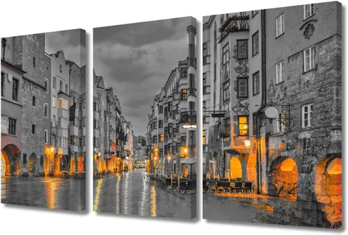 Vista 28 de TUMOVO 3 paneles de paisaje urbano en blanco y negro de Estados Unidos, arte de pared, famoso puente Golden Gate, San Francisco por la noche