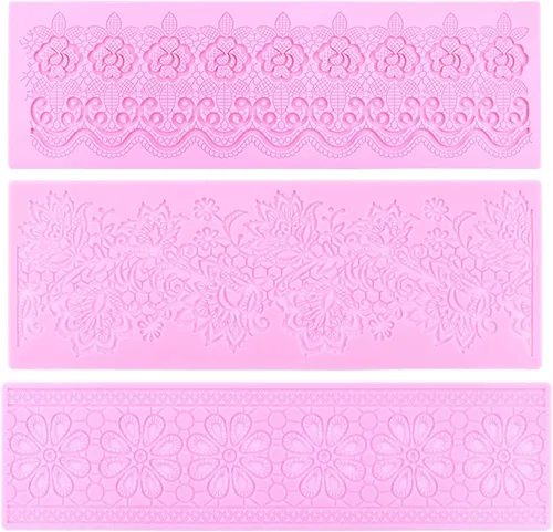 Vista 2 de Moldes de fondant de encaje en relieve, tapete de encaje de flores de múltiples círculos, herramienta de decoración de pasteles de boda, molde