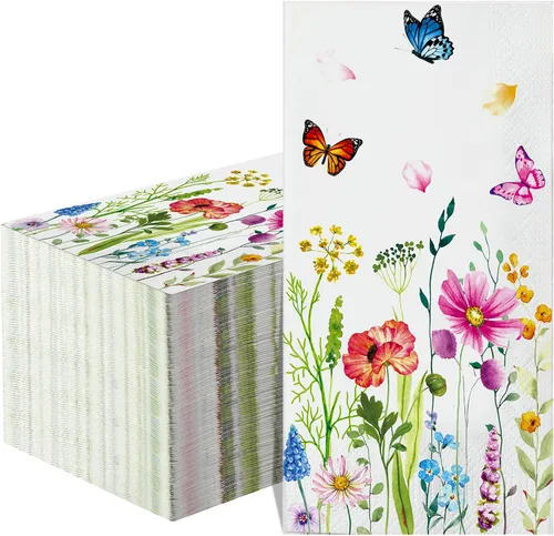 Vista 8 de Teling 100 servilletas de papel florales, 3 capas desechables para invitadas/servilletas de cóctel, servilletas de fiesta de flores silvestres