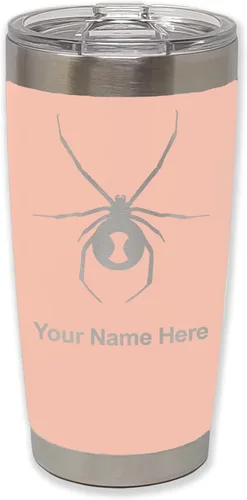 Vista 9 de LaserGram Vaso aislado al vacío de 20 onzas, araña viuda negra, grabado personalizado incluido (negro)