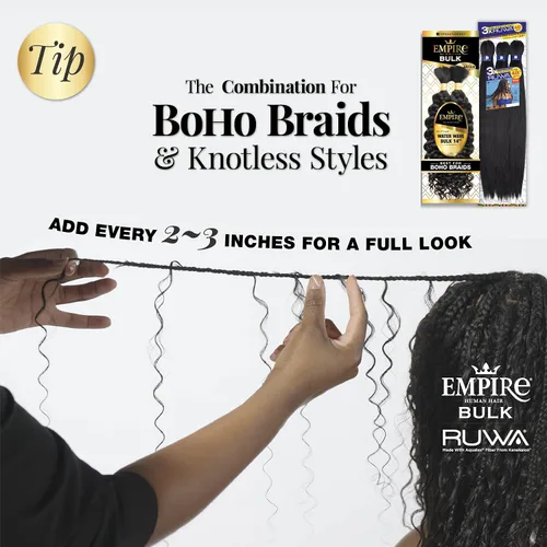 Vista 3 de Sensationnel Empire Bulk Braiding – Trenzas de cabello humano Water Wave para estilos Knotless Boho Box o Curly Loosewave, 1 paquete