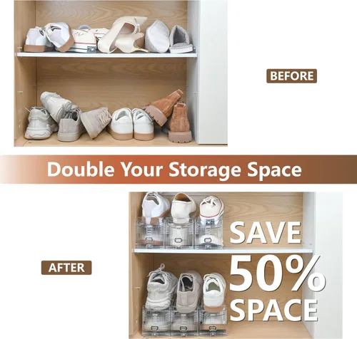 Vista 2 de Paquete de 12 Organizador de Ranuras para Zapatos para Closet, Apilador de Zapatos Ajustable y Ahorrador de Espacio, Almacenamiento de Zapatos