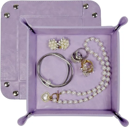 Vista 17 de UnionBasic Bandeja pequeña de valet, bandeja de joyería para anillos, relojes, aretes, organizador de entrada para monedas y llaves, soporte