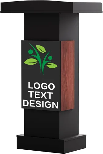Vista 12 de Podio de Madera Personalizable, Atril de Madera, Tablero de Partículas de 15MM, Diseño Elegante con Almacenamiento, Ruedas con Candado, Espacio