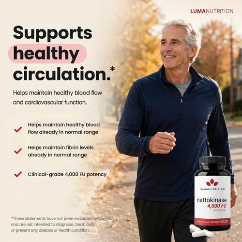 Vista 5 de Luma Nutrition Suplemento de Nattokinase - Natto 4000 FU por porción, soporte premium para la salud del corazón - Vegano y sin gluten - 60 cápsulas