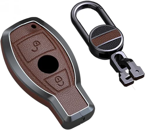 Vista 9 de SANRILY Funda para llavero de piel de metal con 2 botones, color negro, para Mercedes Benz Clase G W463 GLK A, B, S, M, AMG, con llavero