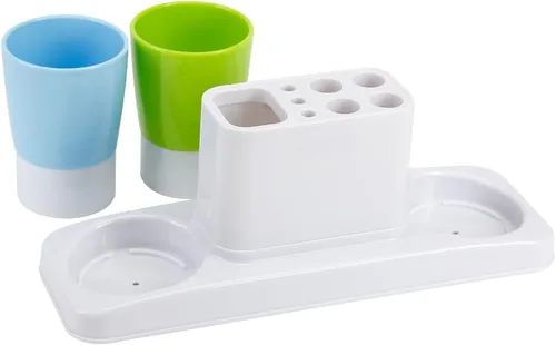 Vista 5 de Eslite - Organizador de soporte para cepillo y pasta de dientes de baño, juego de estante de almacenamiento de plástico